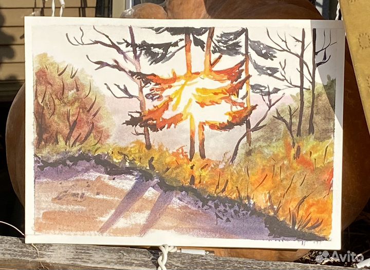 Эксклюзивная акварельная картина «Осеннее солнце»