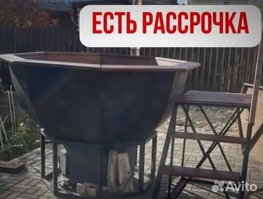 Банный чан 234 см диаметр с отделкой из лиственницы