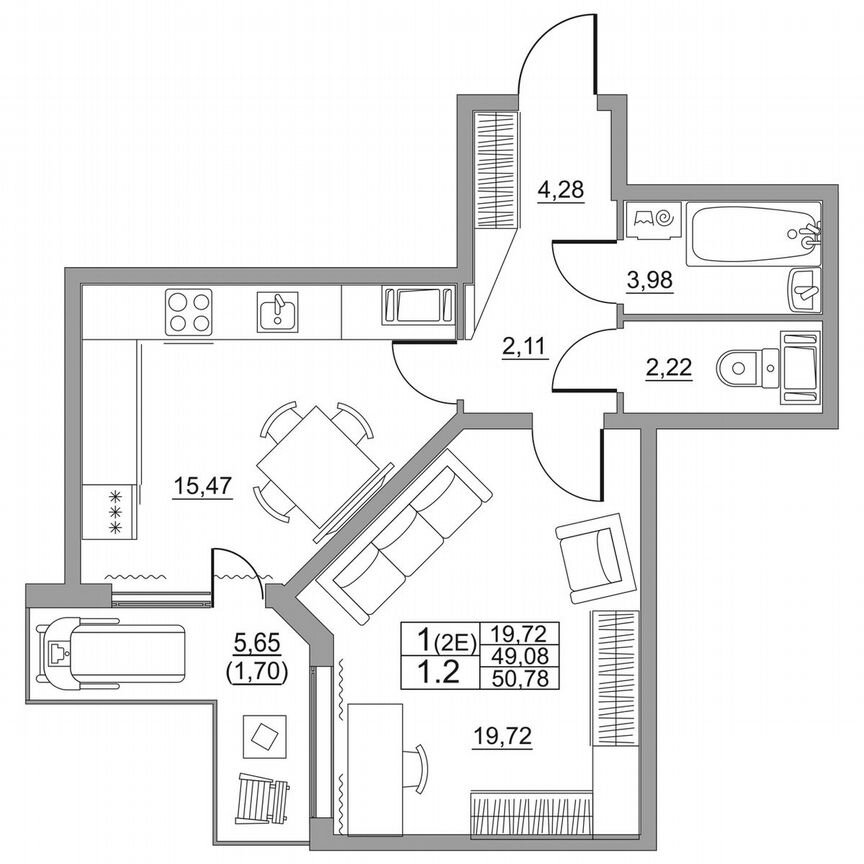 1-к. квартира, 50,8 м², 8/11 эт.