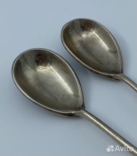 Ложки чайные пара серебро 84 проба эмаль