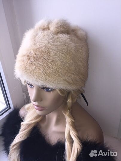 Шапка норка бежевая