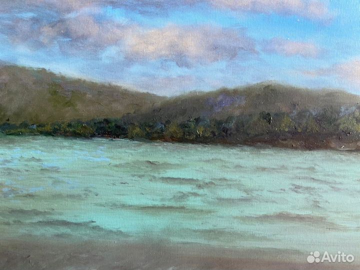 Картина маслом пейзаж на холсте 50х40см Горная рек