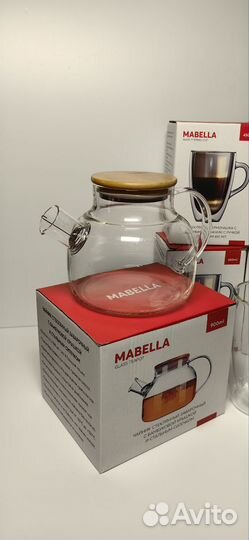 Набор стеклянный, чайник и 4 кружки