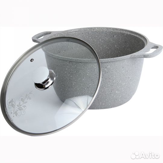 Кастрюля 6л со стекл. крышкой, ап (светлый мрамор