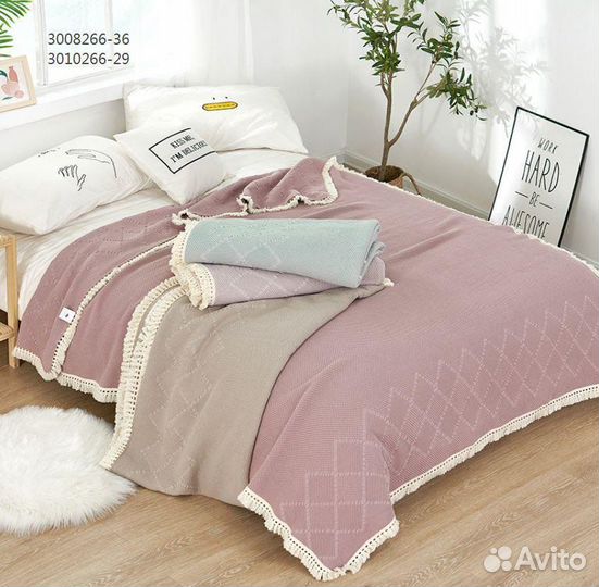 Плед покрывало хлопок евро полуторка