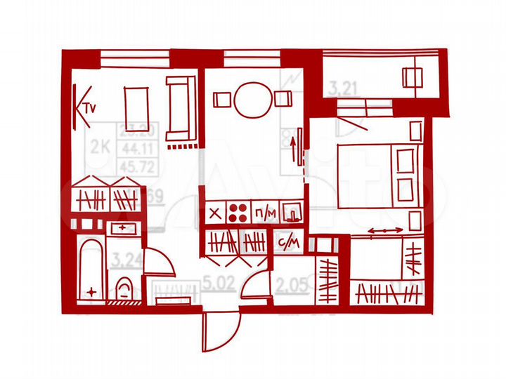 2-к. квартира, 45,7 м², 7/12 эт.