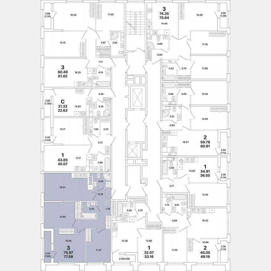 3-к. квартира, 77,6 м², 12/12 эт.