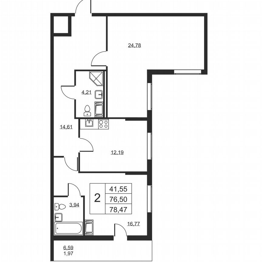 2-к. квартира, 78,5 м², 5/19 эт.