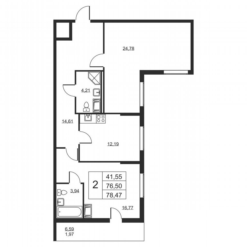 2-к. квартира, 78,5 м², 5/19 эт.