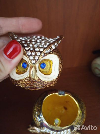 Сова шкатулка метал и стразы