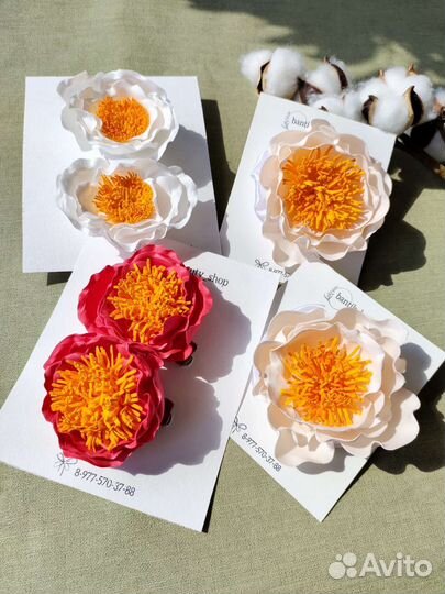 Резинка, заколка пион2 для волос ручной работы