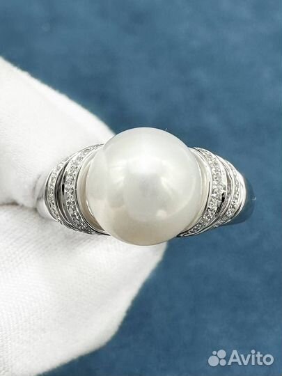 Золотое кольцо с бриллиантами, жемчуг 585 / 4.53 г