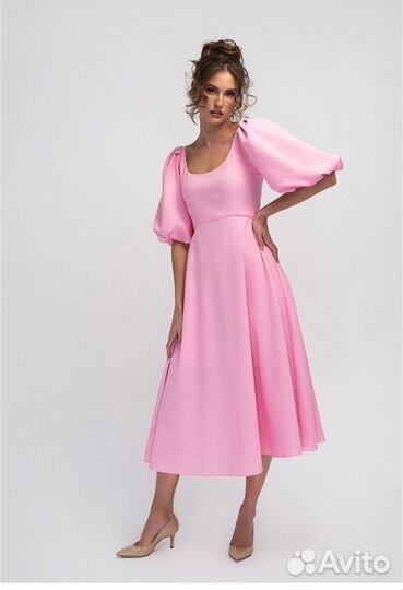 Платье розовое лен