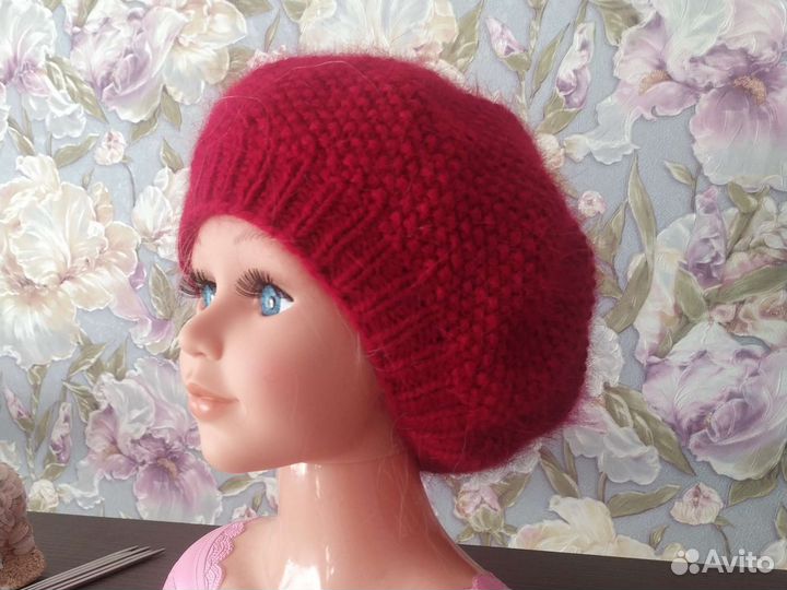 Берет женский вязаный из пуха норки