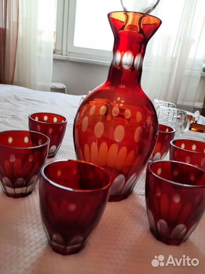 Графин с рюмками СССР рубиновое стекло
