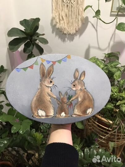 Картина маслом на холсте Семья зайчиков