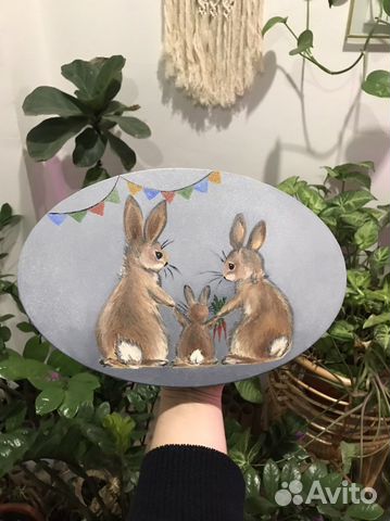 Картина маслом на холсте Семья зайчиков