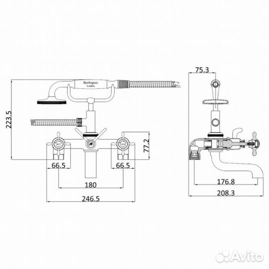 Смеситель на борт ванны Burlington Guild GU422DC+GU001DC хром