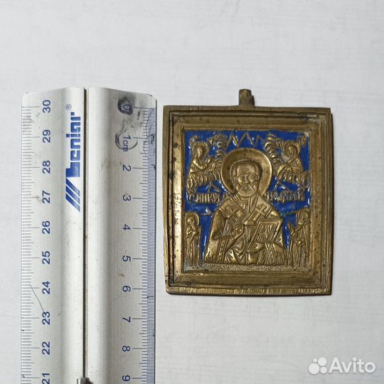Медная икона, образок Николай Чудотворец, 19 век