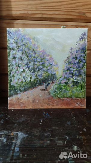Картина маслом пейзаж весна сирень