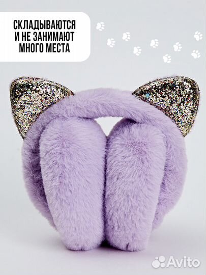 Меховые наушники с ушками котика теплые