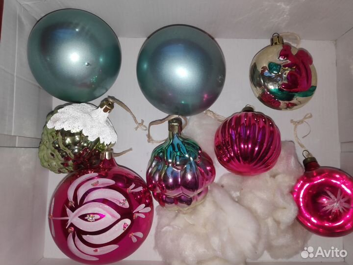 Елочные игрушки в родной коробке, СССР, стекло