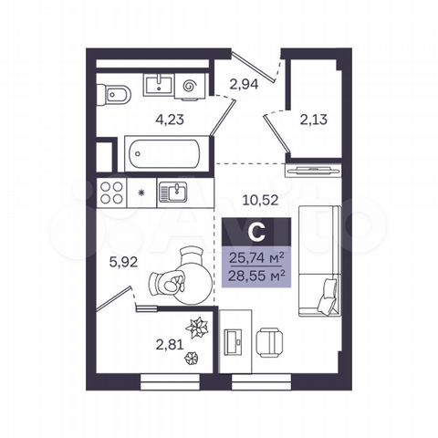 1-к. квартира, 28,6 м², 13/17 эт.