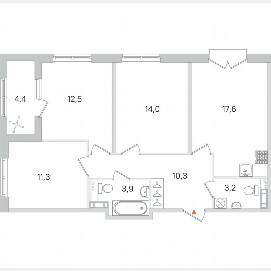 3-к. квартира, 75 м², 2/4 эт.