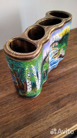 Ваза из дерева, ручная роспись