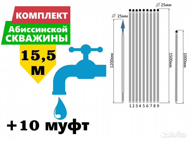 Комплект для абиссинской скважины 15,5м вгп D25мм