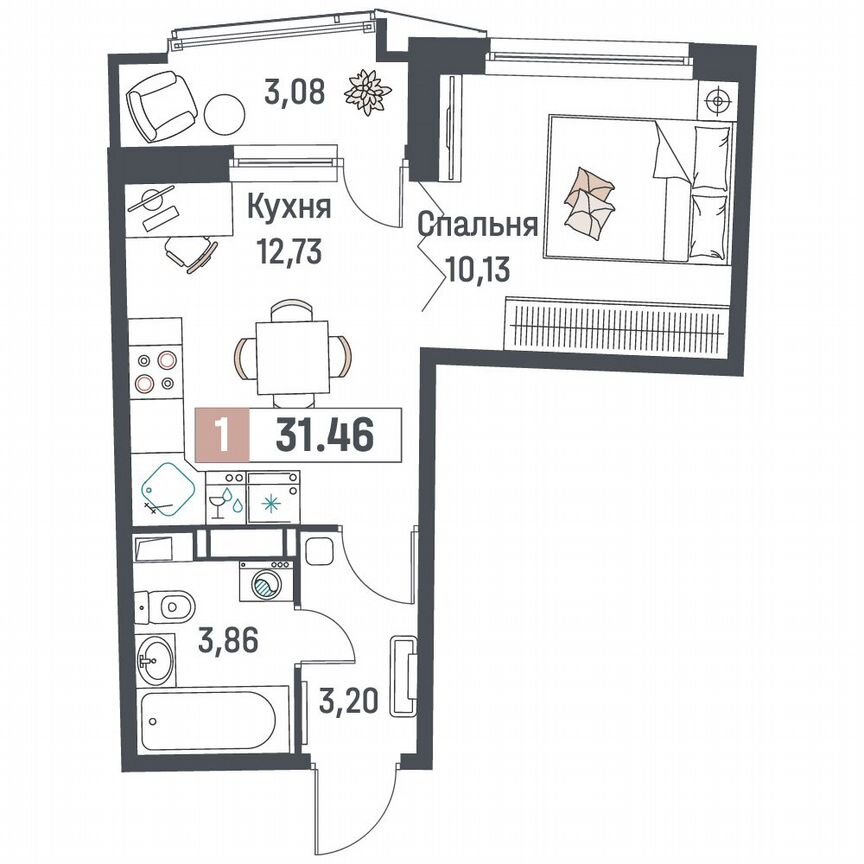 1-к. квартира, 31,5 м², 6/18 эт.