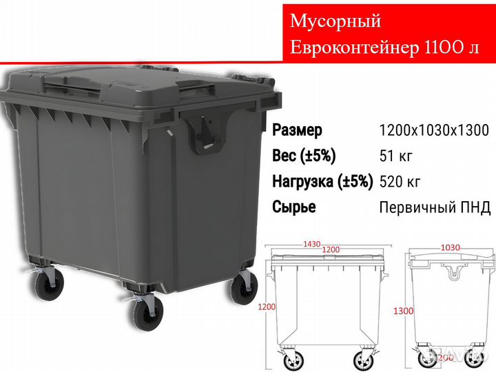 Мусорный Пластиковый Евроконтейнер 1100л C2209