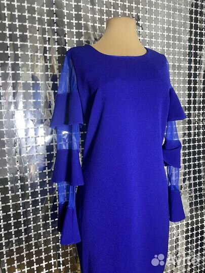 Платье синие 46 с пышными рукавами