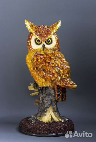 Слон, сова, тигр из нат. янтаря. Статуэтки/фигурки