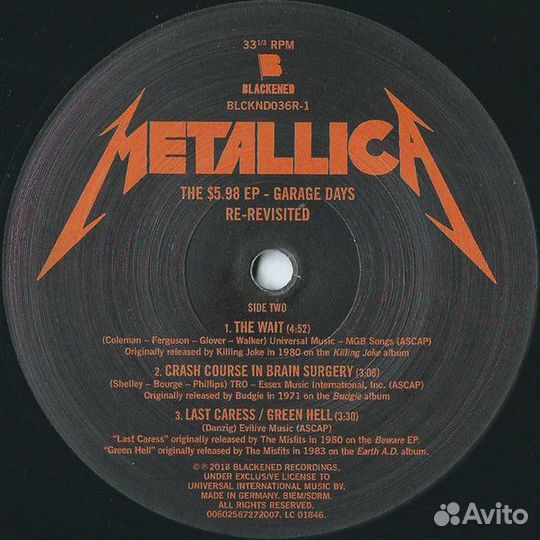 Виниловая пластинка Metallica, The 5.98 E.P. - Garage Days Re-Revisited (Remastered 2018)