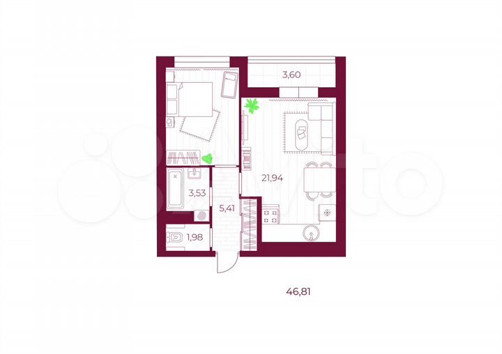 1-к. квартира, 46,8 м², 3/10 эт.