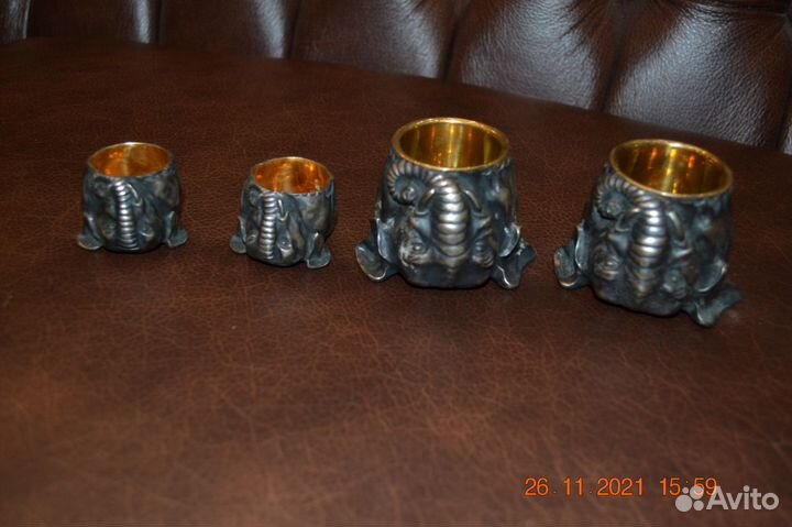 Старинные серебряные стопки (комплект 4 шт)