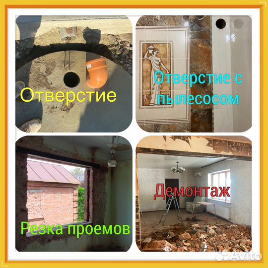 Алмазная резка проемов, демонтаж, отверстия