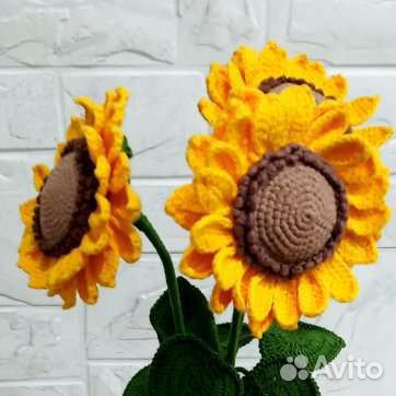 Подсолнухи цветы. Вязаный букет. Декор для дома