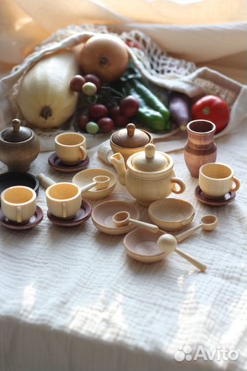 Деревянная посудка для детской кухни Игрушечная