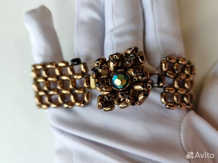 Браслет позолота бисер плетение Чехия