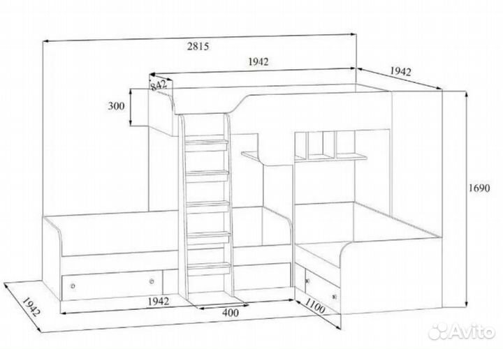 Кровать Трио Дуб Молочный/Оранжевый