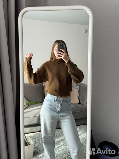 Укороченный коричневый свитер Mango 42 размера