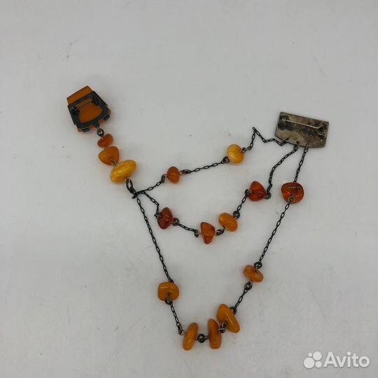 Старинная серебряная брошь с янтарем, 875 проба