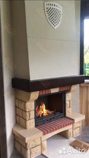 Угловые дровяные камины Кантри из песчаника