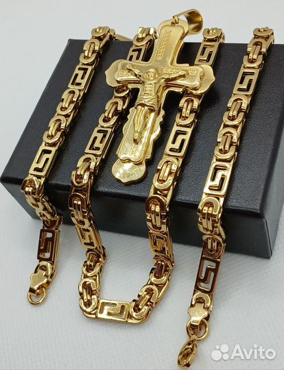 Мужская цепь с крестом Along Gold Versace Style