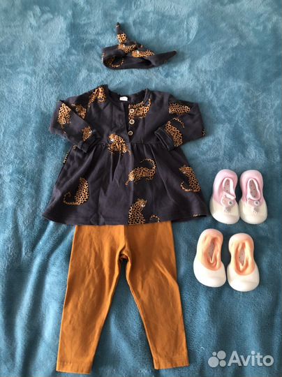 Комплект для девочки платье-боди и штаны,тапочки