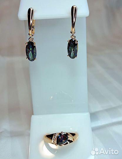 Комплект серьги и кольцо покрытие золото