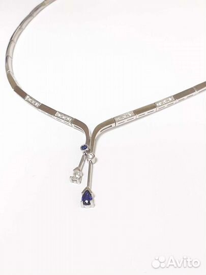 Золотое колье с бриллиантами и сапфирами 750 пробы