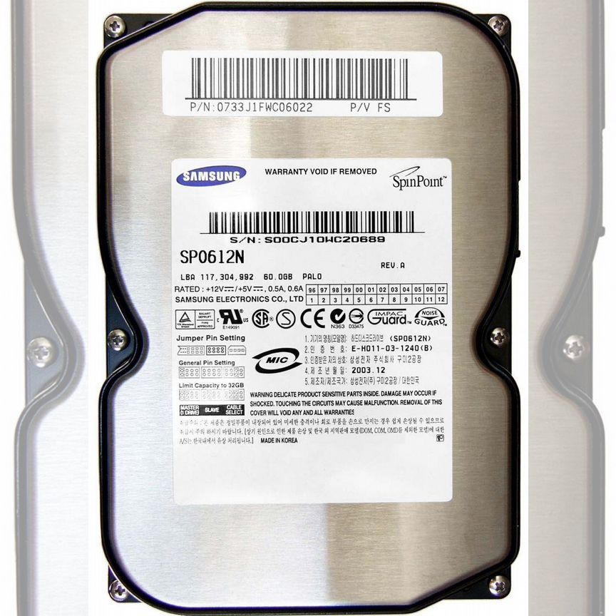 [SP0612N] Жесткий Диск Samsung 60gb Ide 3,5" Hdd Sp0612n